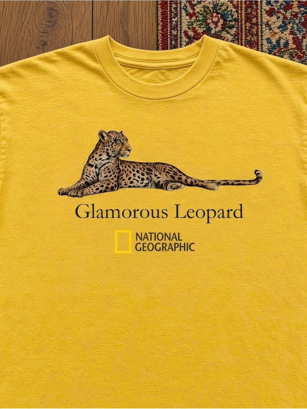 Gildan Yellow Short Sleeve Tee with Leopard Graphic